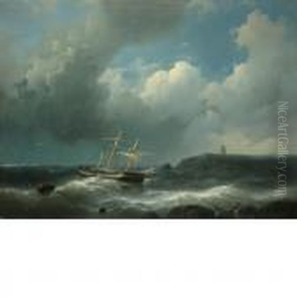 Ships Offshore In Choppywater, Evening Oil Painting by Abraham Hulk Jun.