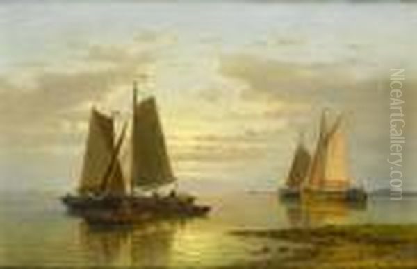 Dutch Fishing Vessels At Dawn Oil Painting by Abraham Hulk Jun.