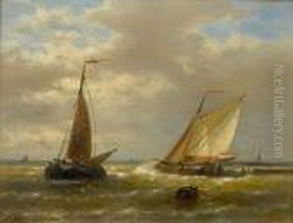 In Choppy Waters; On A Calm Sea Oil Painting by Abraham Hulk Jun.