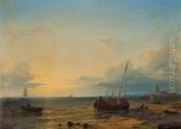 Segelboote An Der Kuste Im Abendlicht Oil Painting by Abraham Hulk Jun.