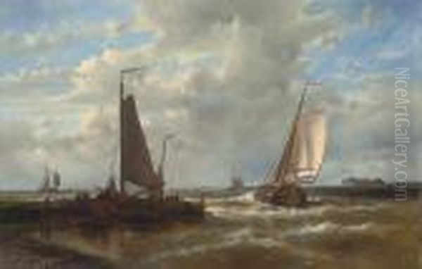 A Dutch Hoy Putting Out To Sea Oil Painting by Abraham Hulk Jun.