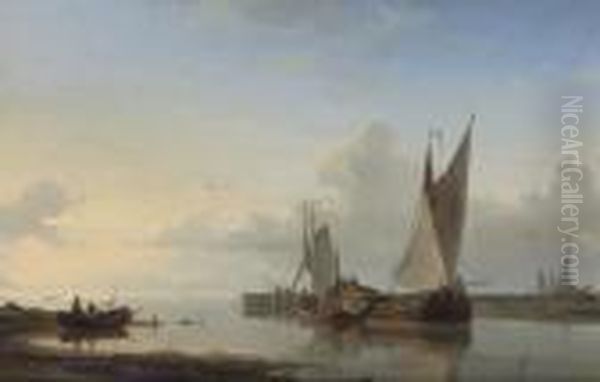 Spiegelend Water: Shipping On A Calm Oil Painting by Abraham Hulk Jun.