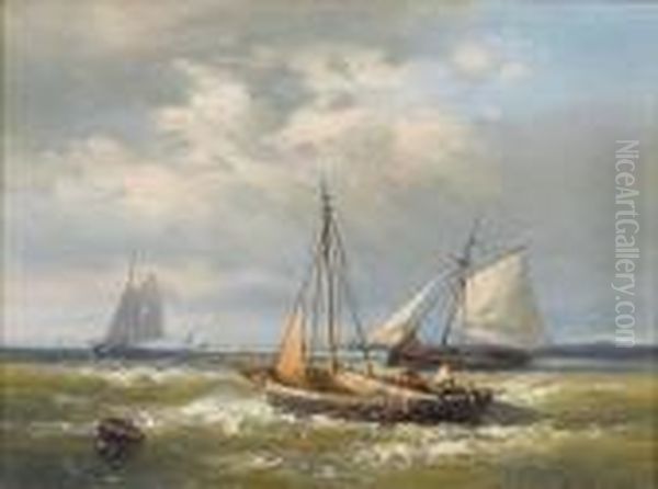 Shipping In A Calm; A Stiff Breeze Oil Painting by Abraham Hulk Jun.