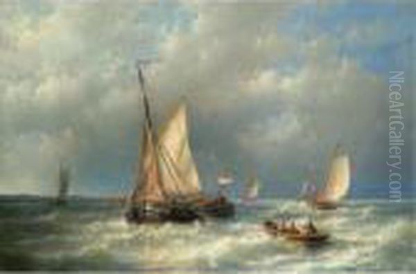 Stormy Sea With Ships Oil Painting by Abraham Hulk Jun.