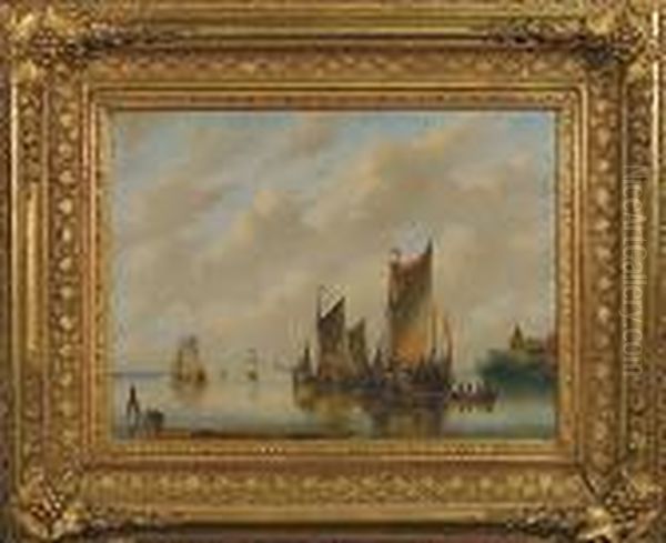 Voiliers Au Port Fluvial Oil Painting by Abraham Hulk Jun.