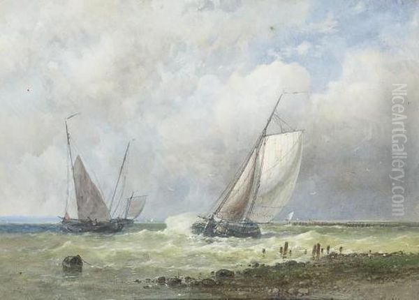 Dutch Barges In A Stiff Breeze On The Estuary Oil Painting by Abraham Hulk Jun.