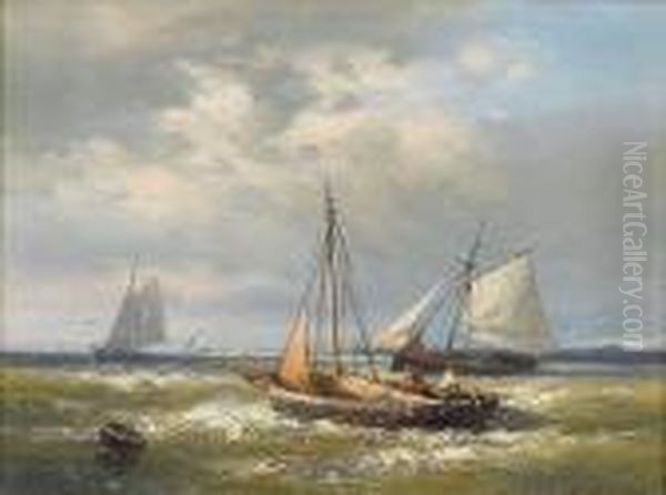 Shipping In A Calm; A Stiff Breeze Oil Painting by Abraham Hulk Jun.