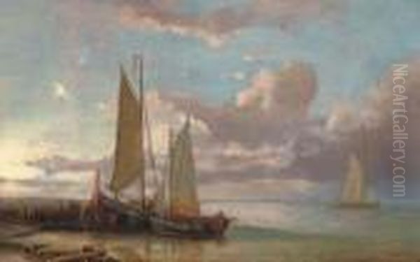 Moored Fishing Vessels At The End Of The Day Oil Painting by Abraham Hulk Jun.