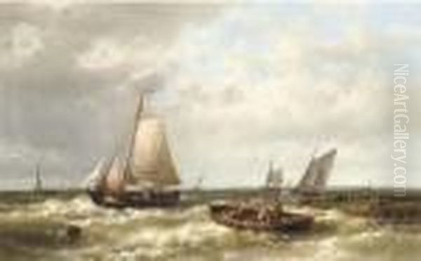 Ships On A Choppy Sea By An Estuary Oil Painting by Abraham Hulk Jun.