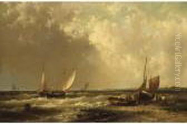 Shipping Off The Coast Oil Painting by Abraham Hulk Jun.