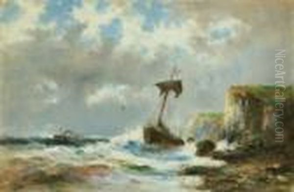 Sturm An Der Kuste Mit Gestrandetem Segelschiff Oil Painting by Abraham Hulk Jun.