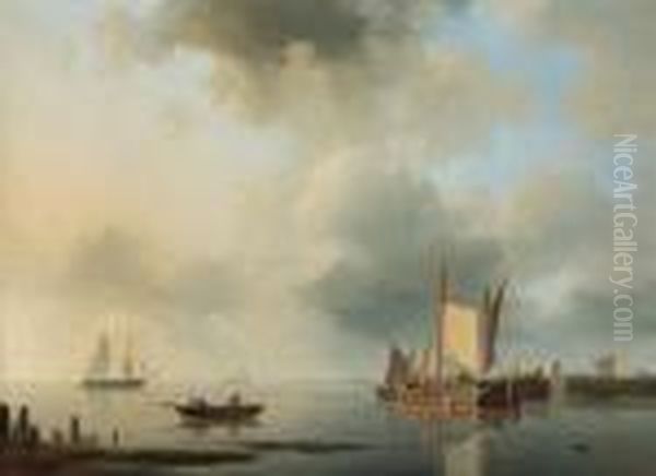 Shipping In A Calm Harbour Oil Painting by Abraham Hulk Jun.