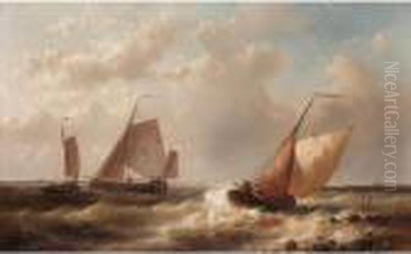 Fishing Smacks Off The Coast Oil Painting by Abraham Hulk Jun.