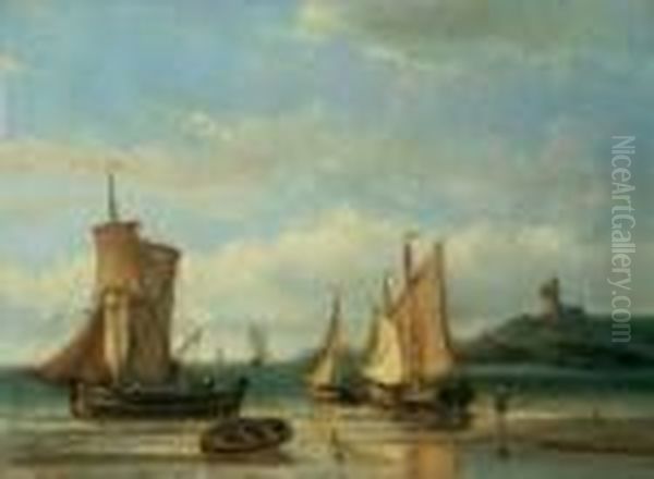 Kustenlandschaft Mit Segelschiffen Oil Painting by Abraham Hulk Jun.