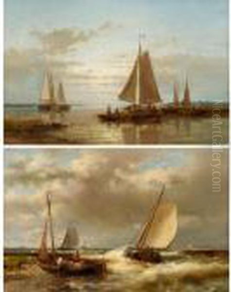 Calm Waters At Dawn; Boats In A Swell Oil Painting by Abraham Hulk Jun.