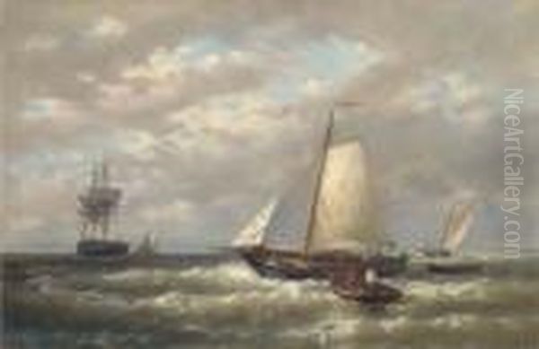 A Stiff Breeze Offshore Oil Painting by Abraham Hulk Jun.