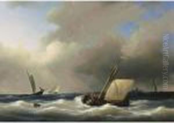 Shipping Off The Shore In High Winds Oil Painting by Abraham Hulk Jun.