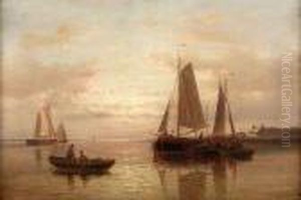 Barges Off The Dutch Coast Oil Painting by Abraham Hulk Jun.