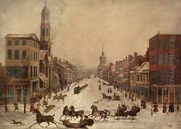 Wall Street in Winter Oil Painting by Peter Maverick