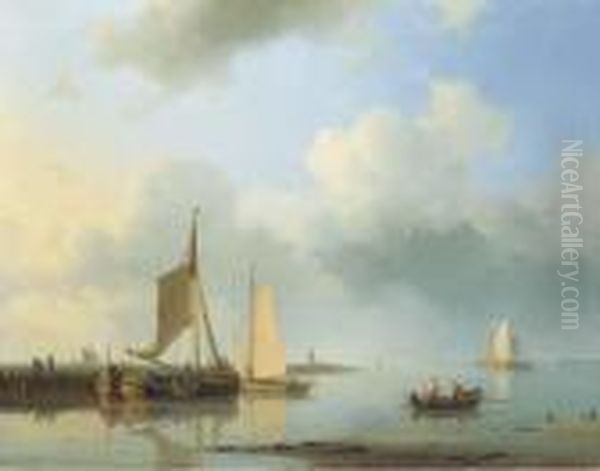 Shipping In A Calm Oil Painting by Abraham Hulk Jun.