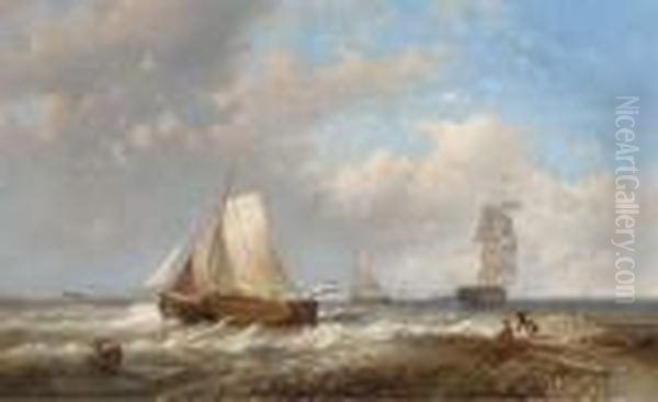 An Onshore Breeze Off The Dutch Coast Oil Painting by Abraham Hulk Jun.