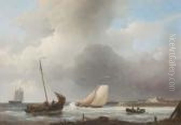 Sailing Boats Off The Dutch Coast Oil Painting by Abraham Hulk Jun.