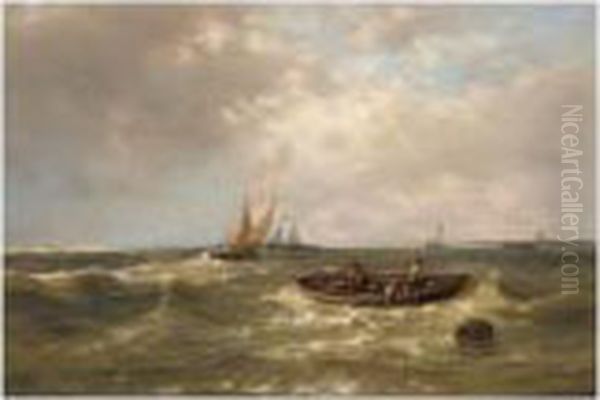 Hauling In Lobster Pots Oil Painting by Abraham Hulk Jun.