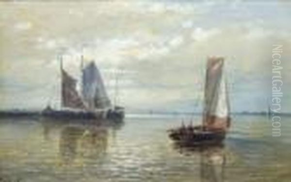 Sailing Vessels In A Calm Oil Painting by Abraham Hulk Jun.