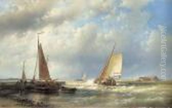 Dutch Barges At The Mouth Of An Estuary Oil Painting by Abraham Hulk Jun.