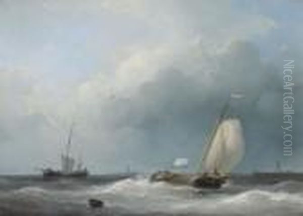 Shipping In A Stiff Breeze Oil Painting by Abraham Hulk Jun.