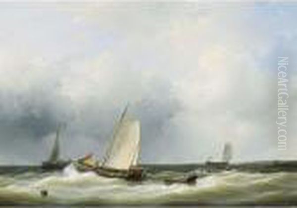 Seascape With Fishing Boats Oil Painting by Abraham Hulk Jun.