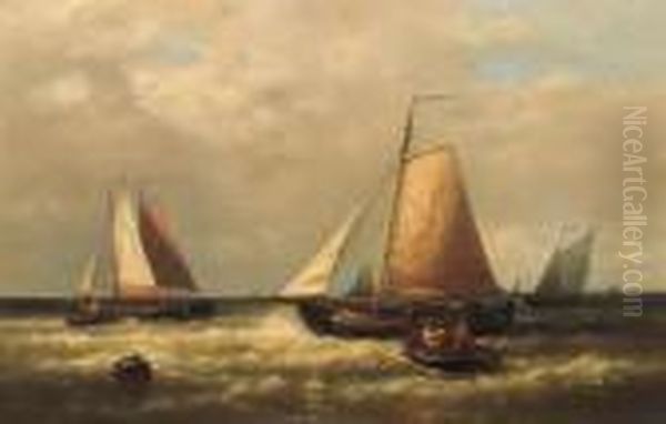 Dutch Hoys Entering The Harbour Oil Painting by Abraham Hulk Jun.