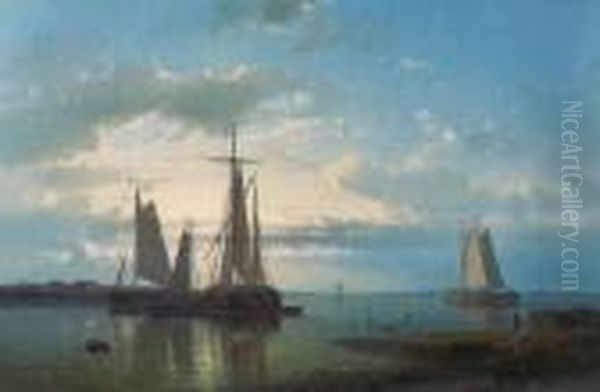 Sailing In A Calm Estuary Oil Painting by Abraham Hulk Jun.