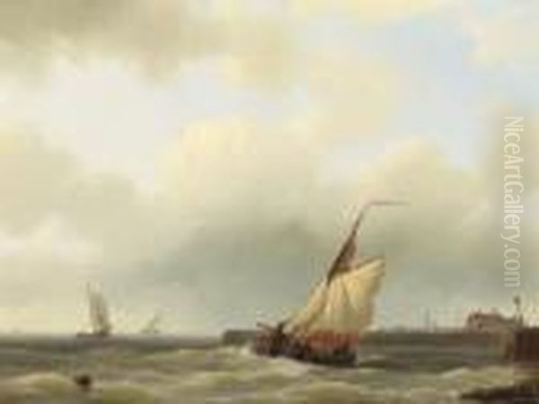 A Zwartewaalse Gaffelaar Leaving Port Oil Painting by Abraham Hulk Jun.