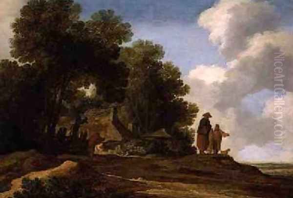 Wooded landscape with figures conversing 1637 Oil Painting by Pieter Molijn