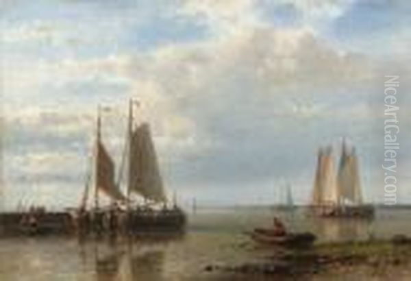 Shipping In A Calm Estuary Oil Painting by Abraham Hulk Jun.