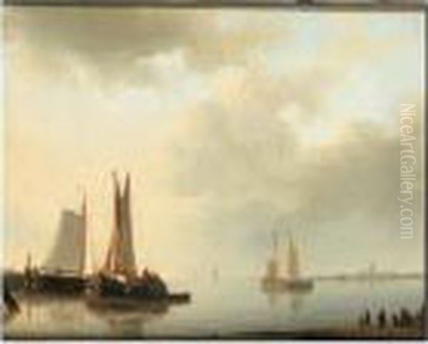 Shipping At Anchor In A Calm Oil Painting by Abraham Hulk Jun.