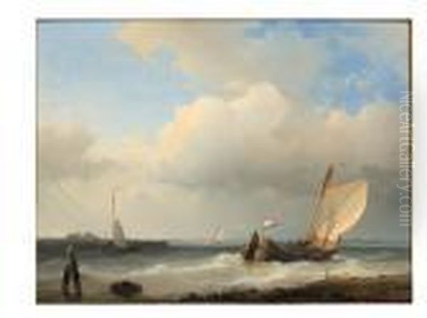 A Dutch Schouw Tacking Off On A River Estuary In A Breeze Oil Painting by Abraham Hulk Jun.