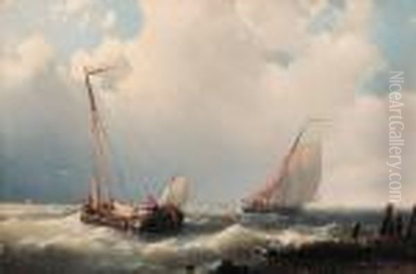 Trawlers Off The Mole Oil Painting by Abraham Hulk Jun.