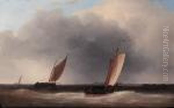 Dutch Botters In An Estuary, A Storm Approaching Oil Painting by Abraham Hulk Jun.