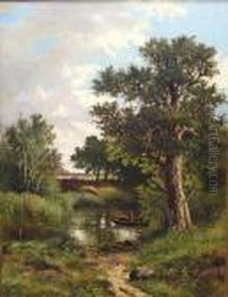 A River Landscape With A Figure In A Boat In The Foreground Oil Painting by Abraham Hulk Jun.