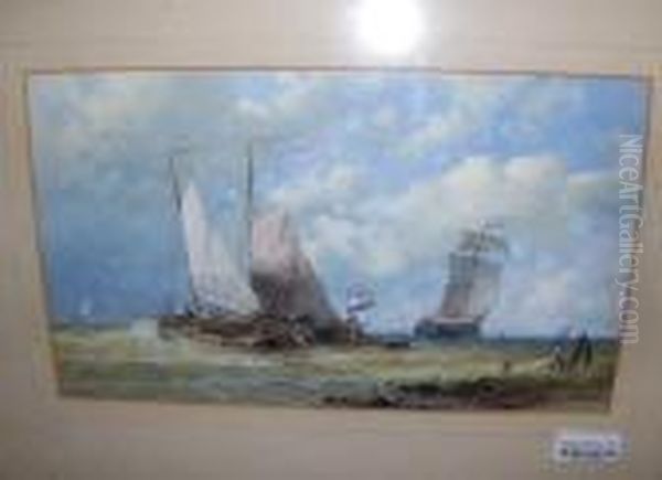 French Fishing Vessels At Sea Oil Painting by Abraham Hulk Jun.