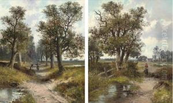 Near Cobham, Surrey; And Gomshall Avenue, Surrey Oil Painting by Abraham Hulk Jun.