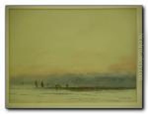 Seascape With Distant Sailing Boats Oil Painting by Abraham Hulk Jun.