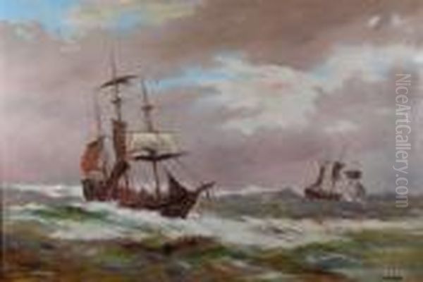 Shipping In Heavy Seas Oil Painting by Abraham Hulk Jun.