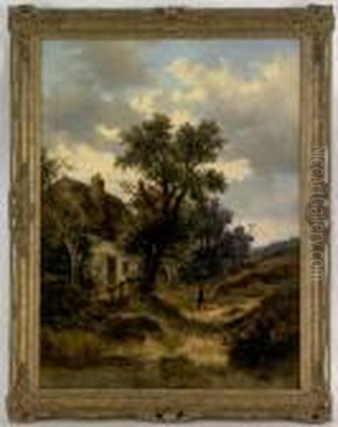 Landscape With A Figure And Cottage Oil Painting by Abraham Hulk Jun.