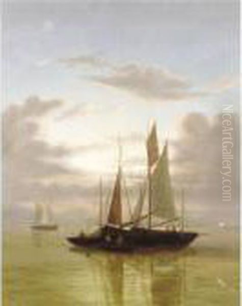 Sailing At Sunset Oil Painting by Abraham Hulk Jun.