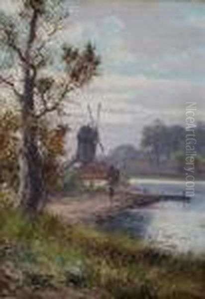 The Old Millnear Godalming Oil Painting by Abraham Hulk Jun.