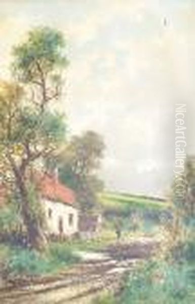 A Country Cottage Oil Painting by Abraham Hulk Jun.