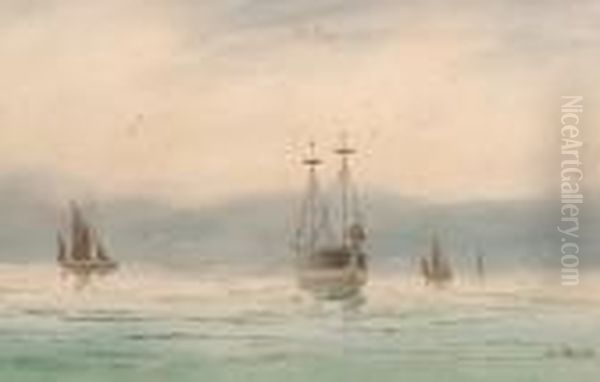 Boats In Calm Waters Oil Painting by Abraham Hulk Jun.